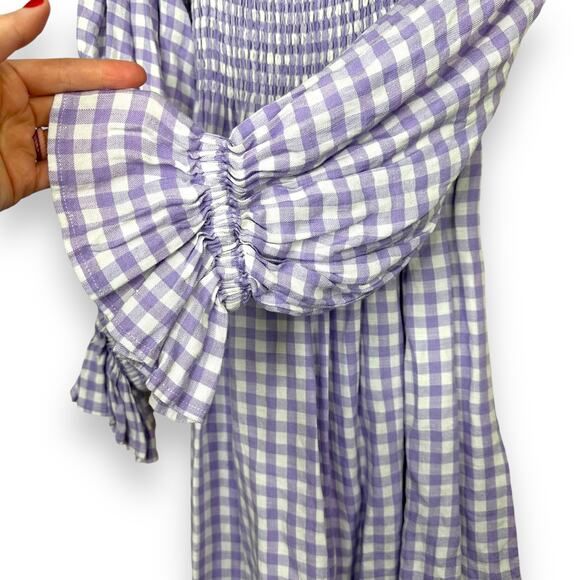 Sleeper Atlanta Lavender Vichy Purple Linen Gingham Check Midi Dress Medium - Picture 6 of 11